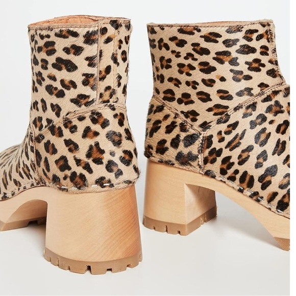 Swedish Hasbeens Leopard Calf Hair Clog Booties Handmade NWT $470 Size 6.5/37 - Picture 2 of 8
